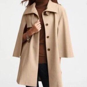 ANN TAYLOR Beige Khaki Button Cape Sleeve Trench Business Career Office Coat M/L